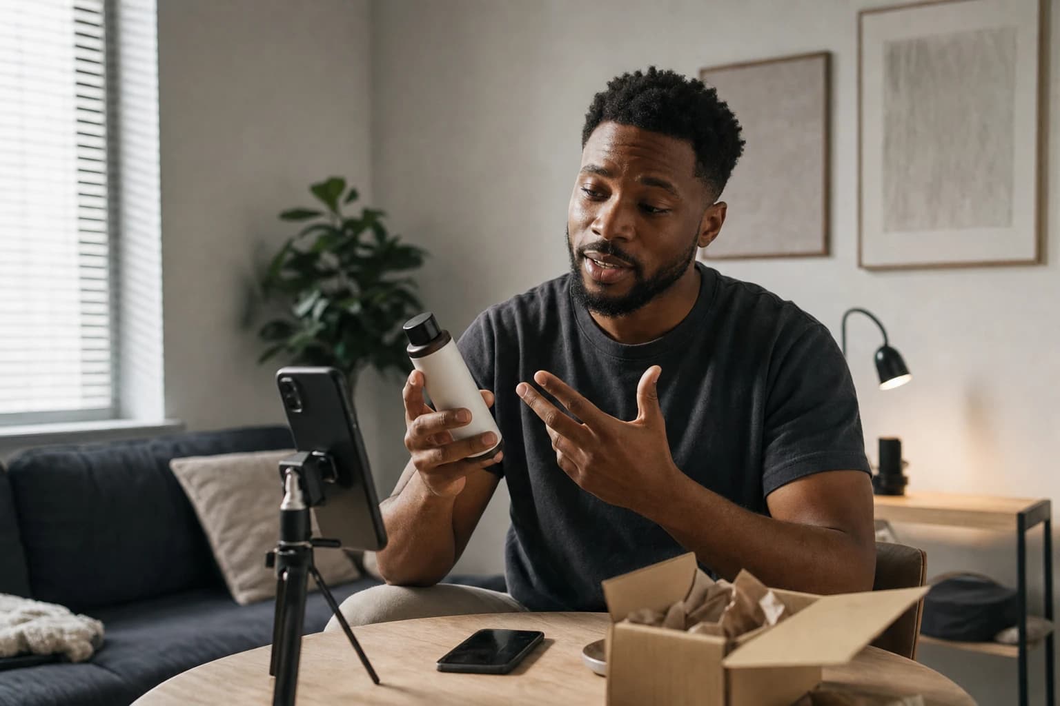 Creator filming a product demonstration at home